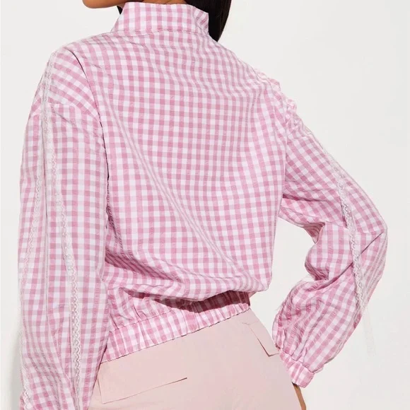 Sale! Fashion Nova Pink Gingham Bomber Jacket SOLD OUT! - Picture 3 of 7